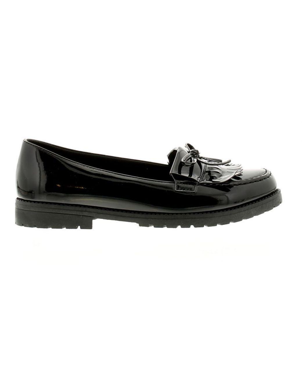 Platino Black Flat Shoes Tumble Slip On Patent