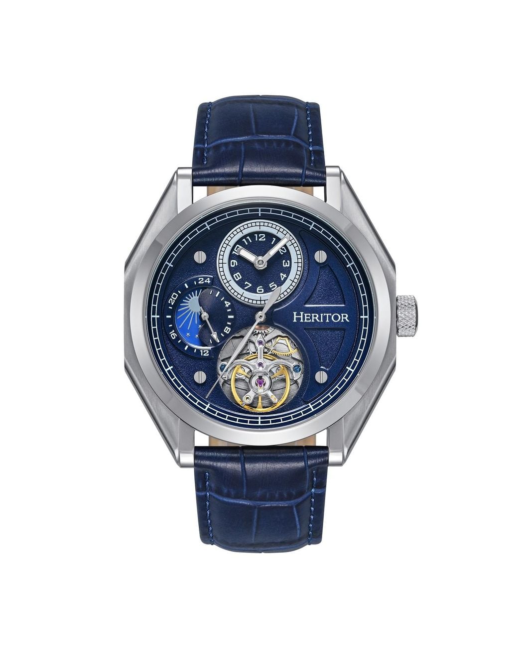 Heritor Blue Antoni Leather-Band Watch for men