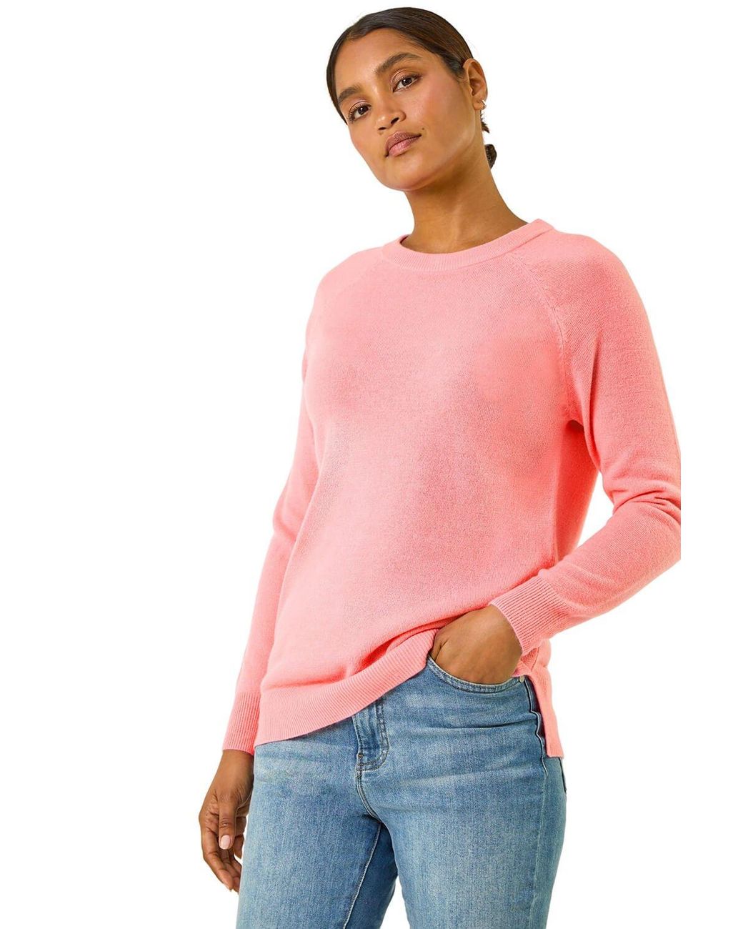 Roman Pink Plain Soft Crew Neck Jumper