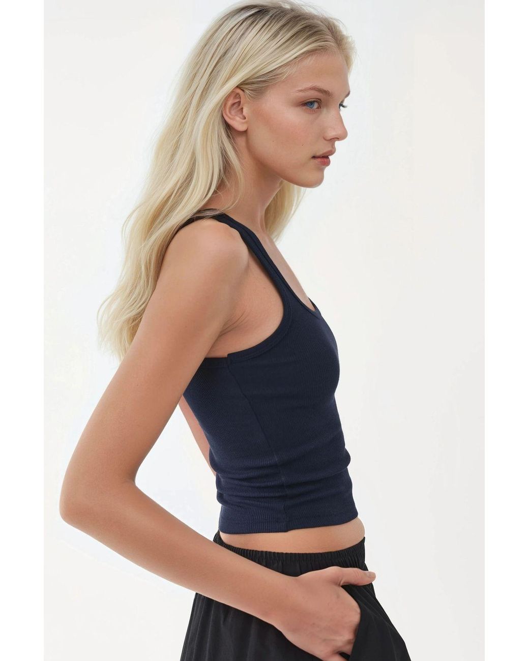 Busem Blue Fitted U Collar Knitted Tank Top