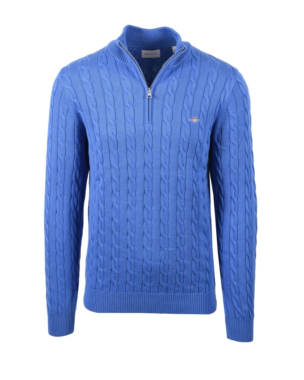Gant Blue Cotton Cable Half Zip Knitwear Rich for men