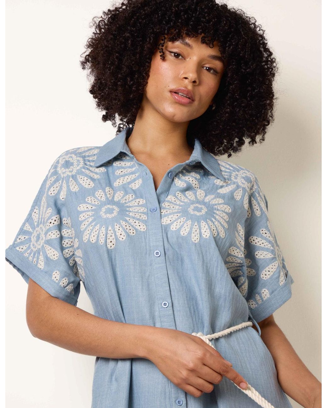 Blue Vanilla Blue Floral Cutwork Embroidery Dress