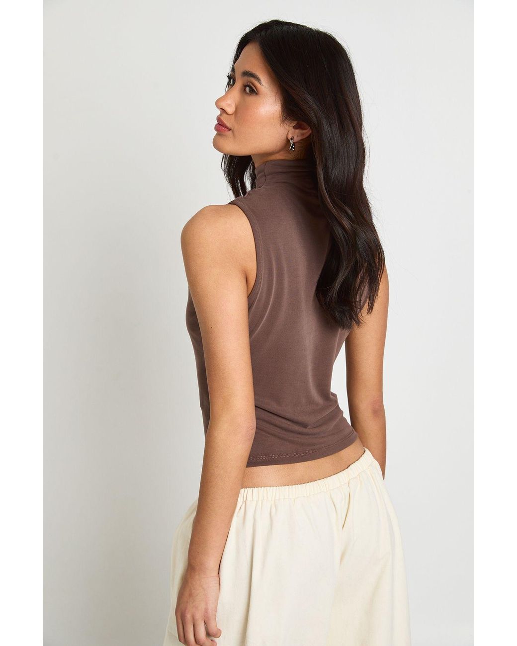 Boohoo Purple Cupro Key Hole Button Detail Sleeveless Top