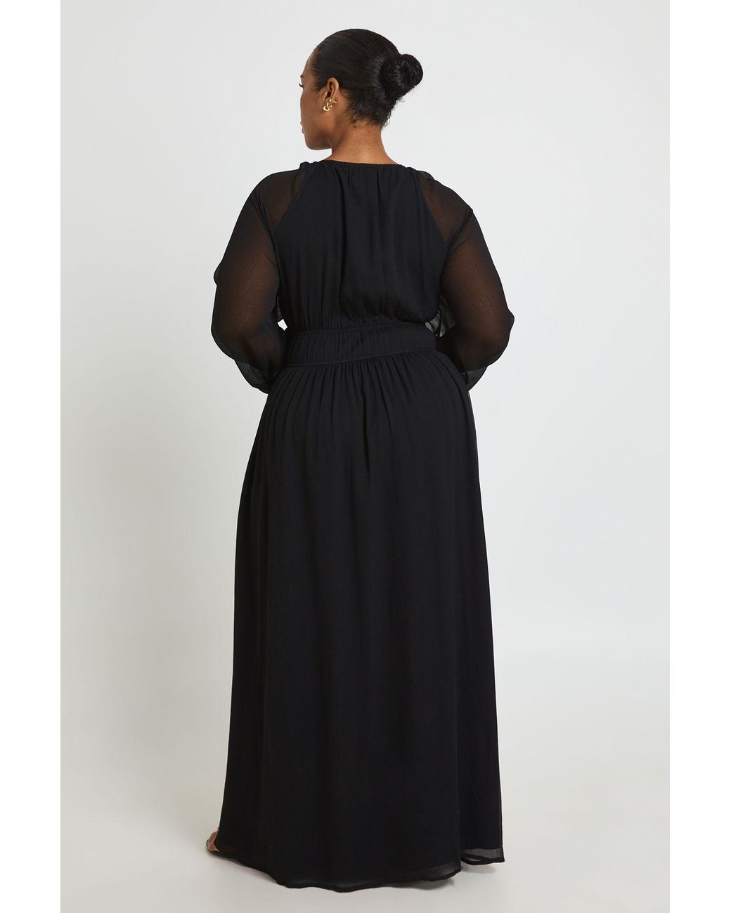 Boohoo Black Plus Chiffon Ruched Blouson Sleeve Maxi Dress