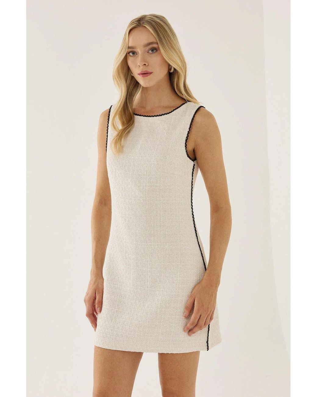 Hiccup Natural Tweed Contrast Stiitch Mini Dress