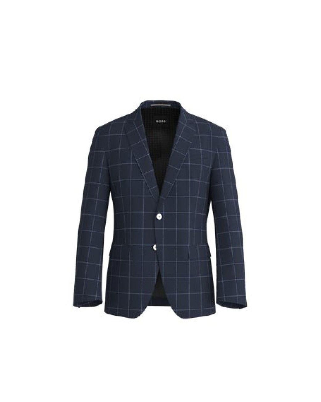 Boss Blue Plaid Patterned Notch Collared Suit Jacket for men