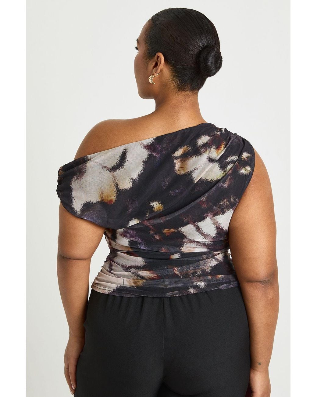 Boohoo Black Plus Abstract Asymmetric Ruched Top