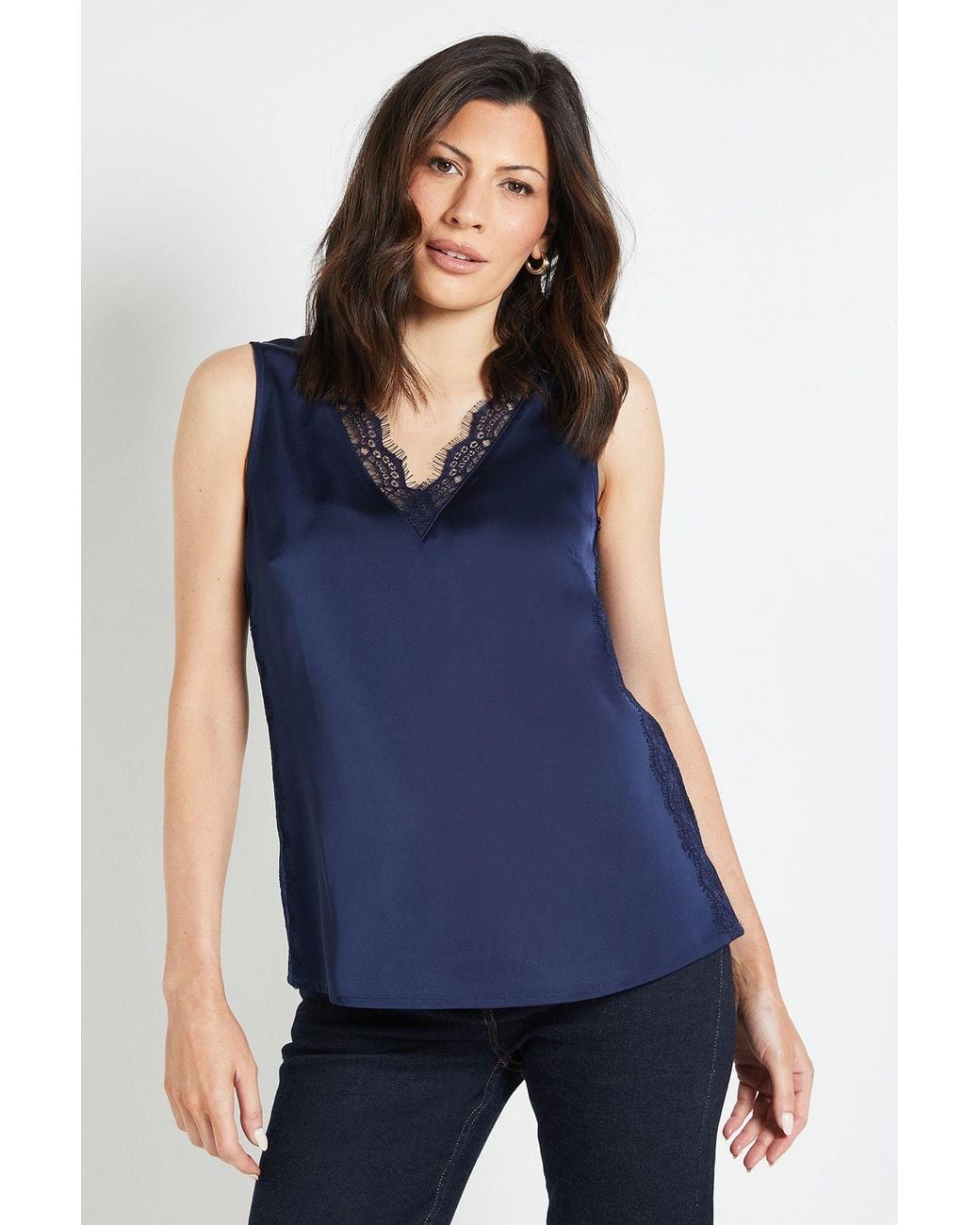 Wallis Blue Lace Trim Cami Top