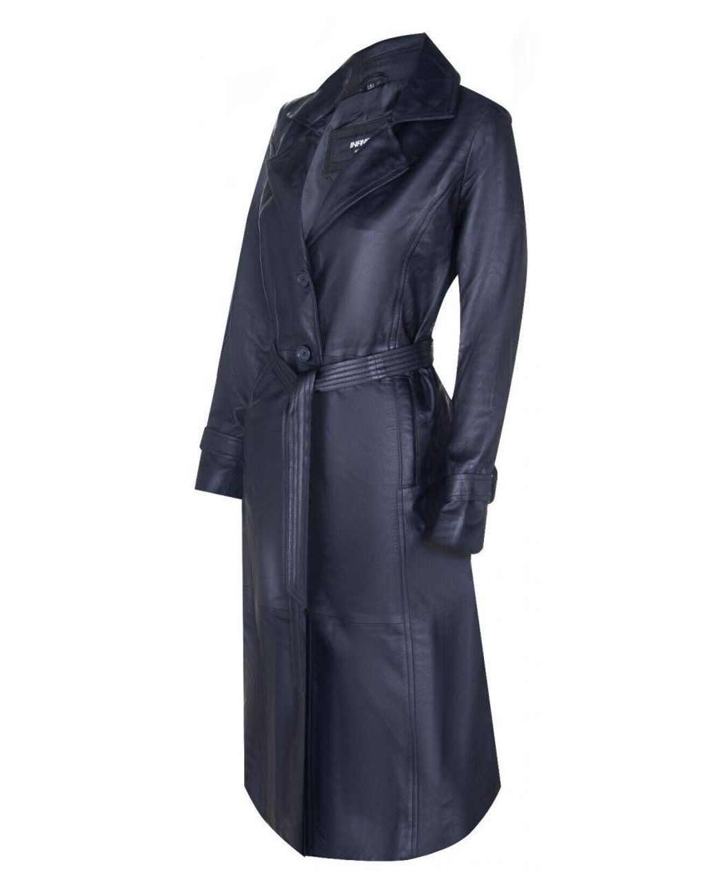 Infinity Leather Blue Long Length Tie Belt Trench Coat-Ongar