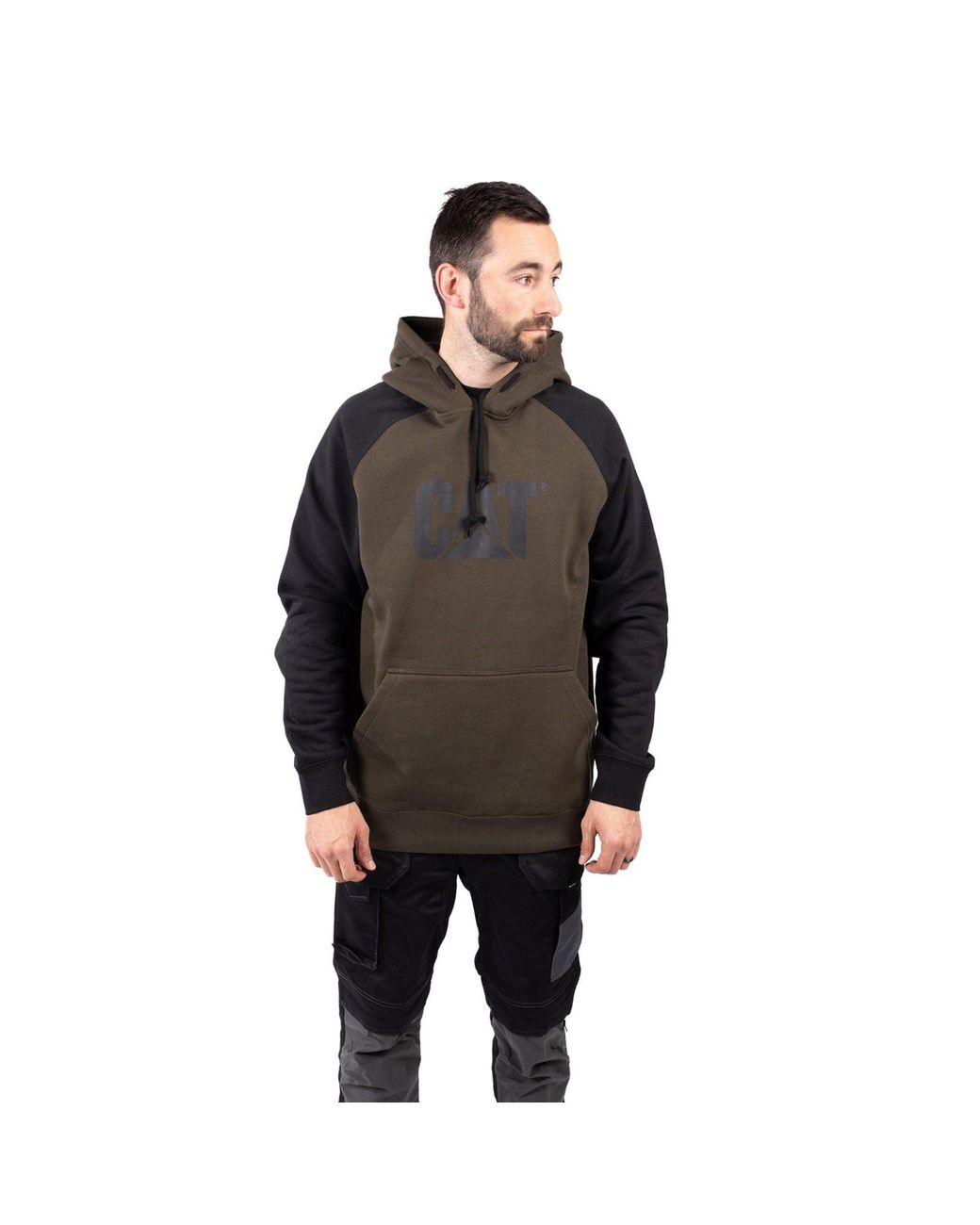Caterpillar Black Raglan Cotton Moss Hooded Sweatshirt for men