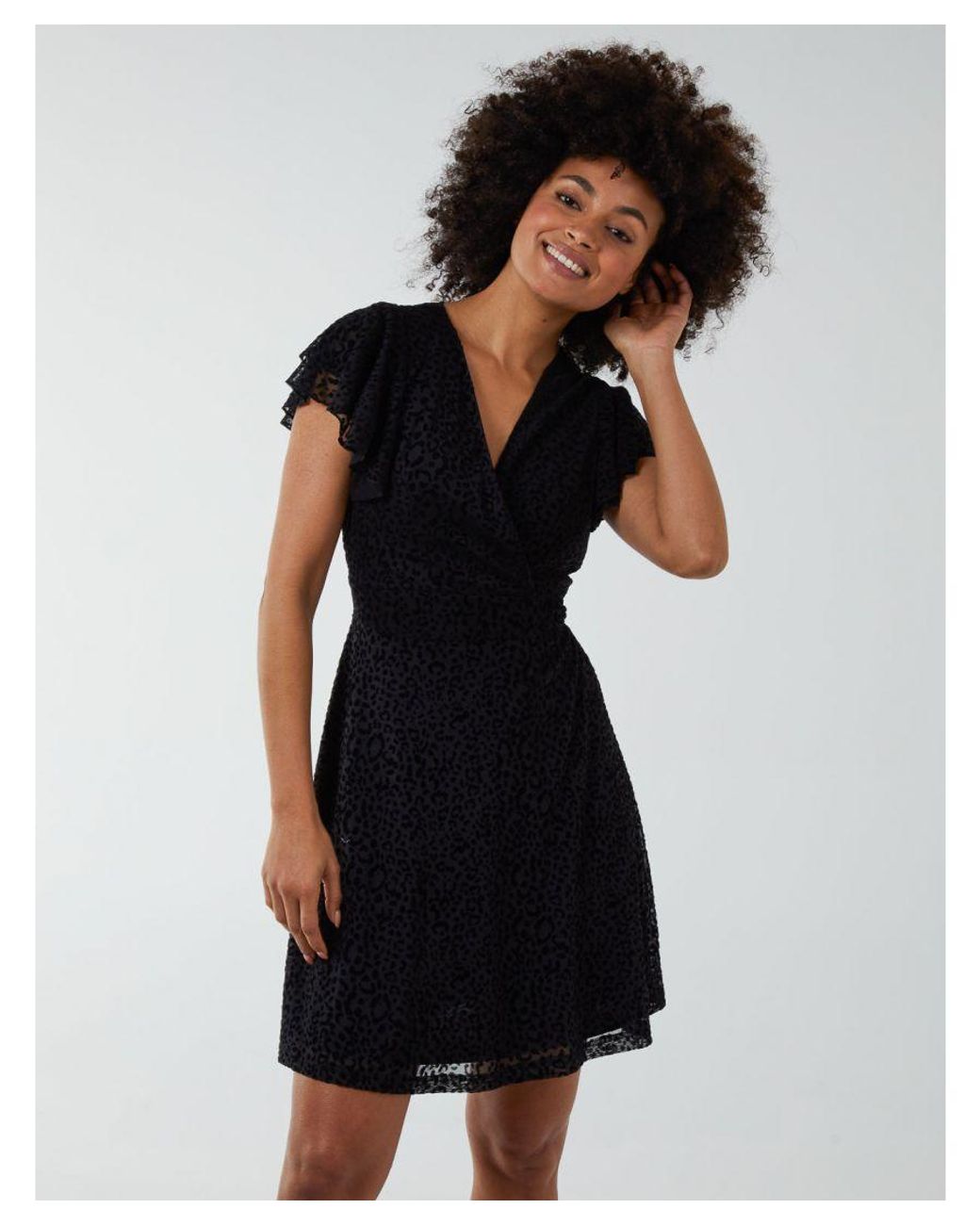 Blue Vanilla Black Leopard Velvet On Mesh Dress