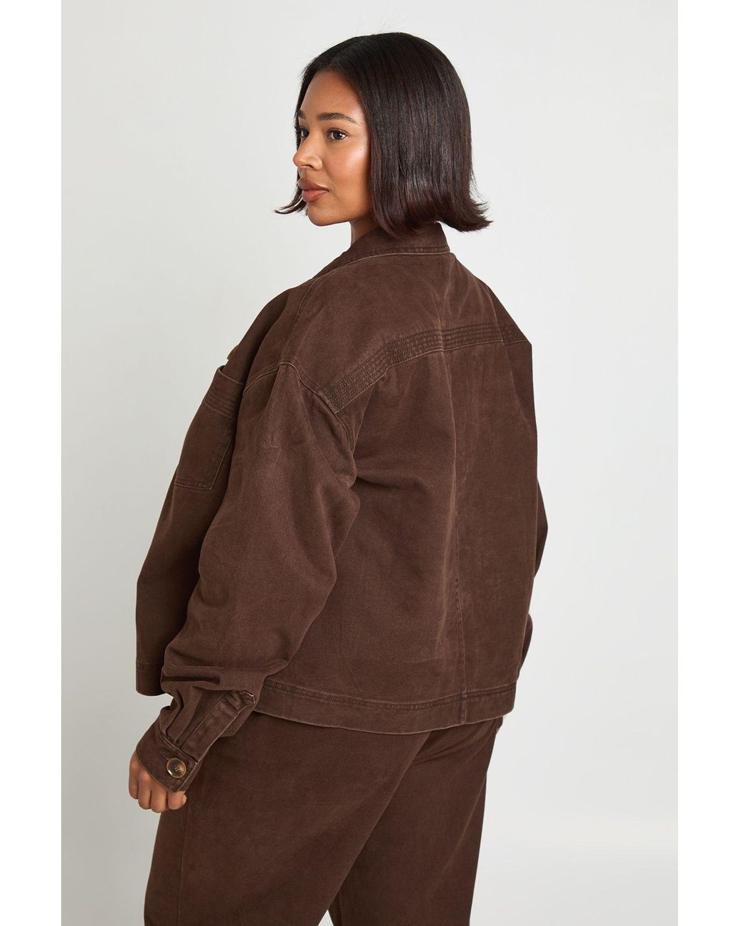 Boohoo Brown Plus Washed Denim Long Sleeve Shirt