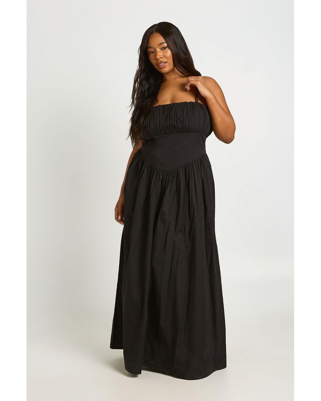 Boohoo Black Plus Cinched Waist Panel Strappy Maxi Dress