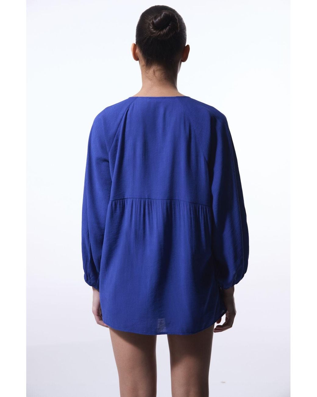Penti Blue Solid Midi Woven Kimono With Tassel Tie