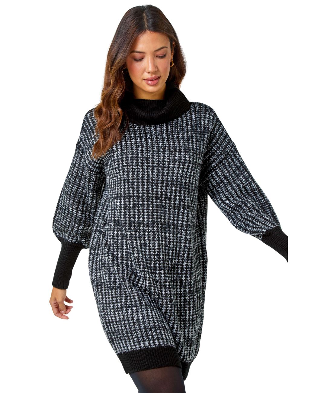 Roman Black Contrast Roll Neck Jumper Dress