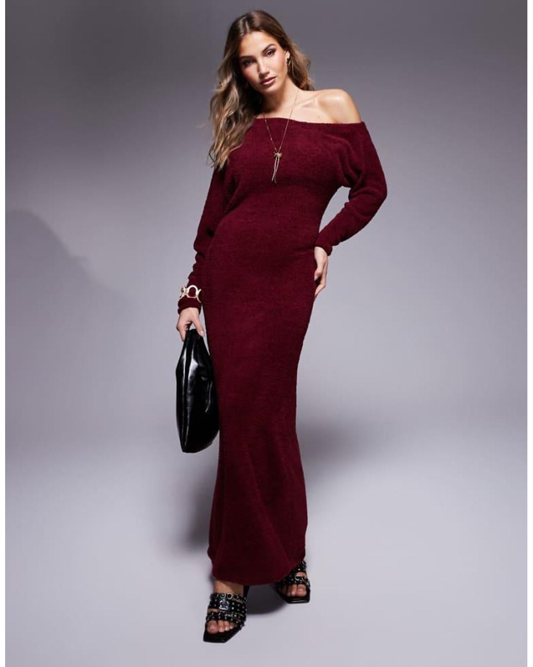 ASOS Purple Supersoft Fluffy Fallen Shoulder Midaxi Dress