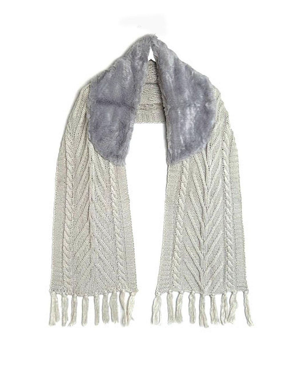 SVNX Gray Chunky Knit Scarf With Faux Fur Collar