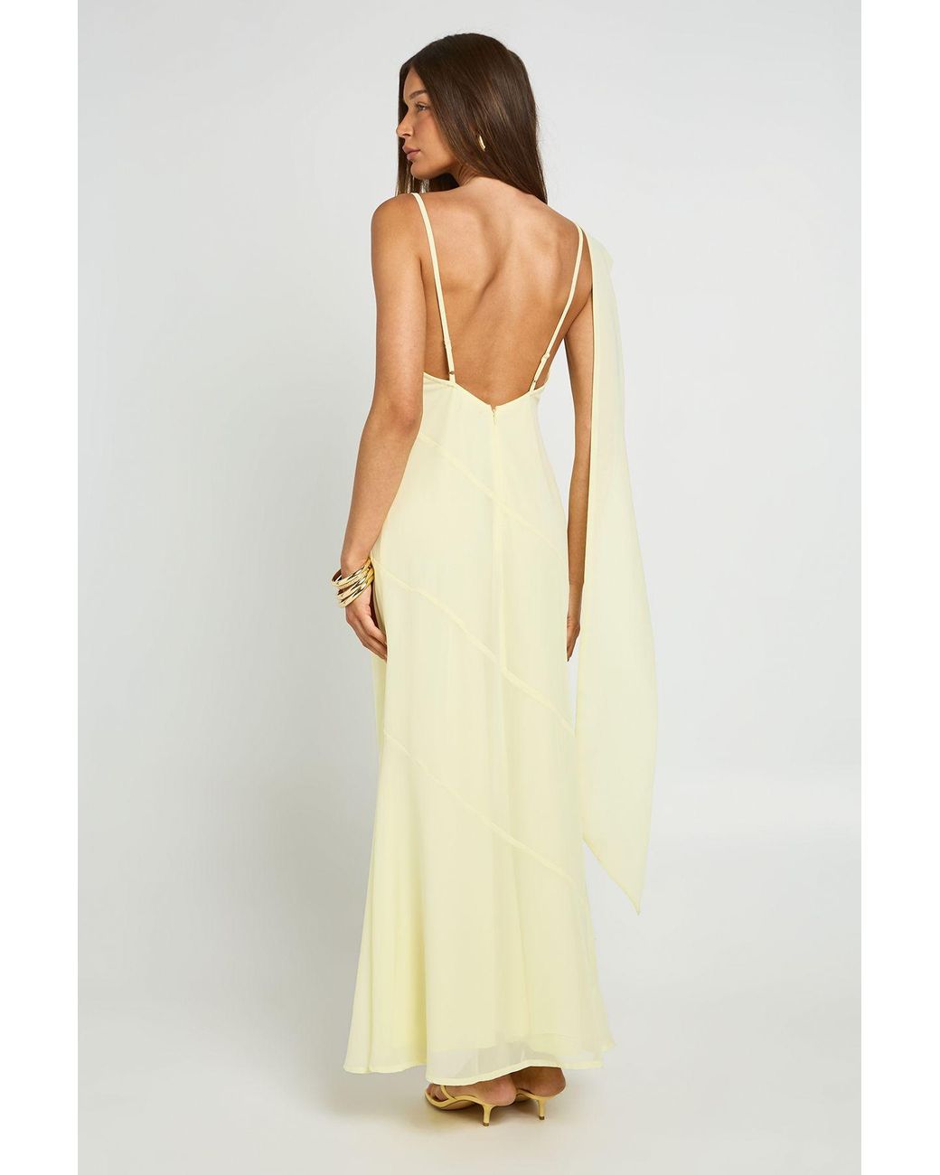 Boohoo Yellow Chiffon Drape Neck Scarf Detail Maxi Dress