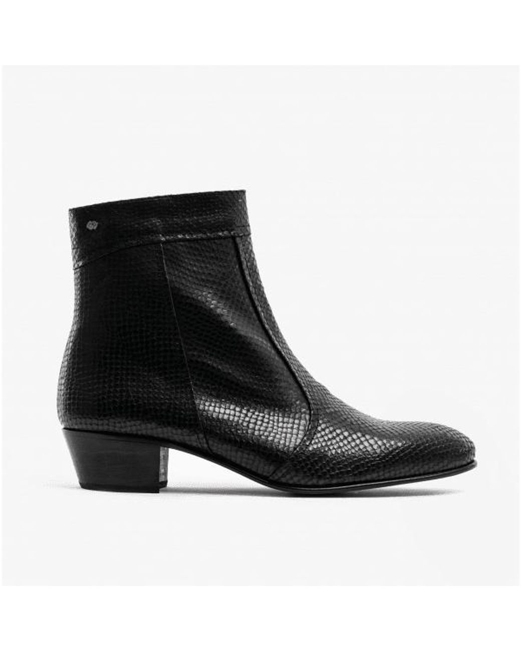 Club Cubano Black Emmanuel Snakeprint Leather Cuban Heel Boots for men