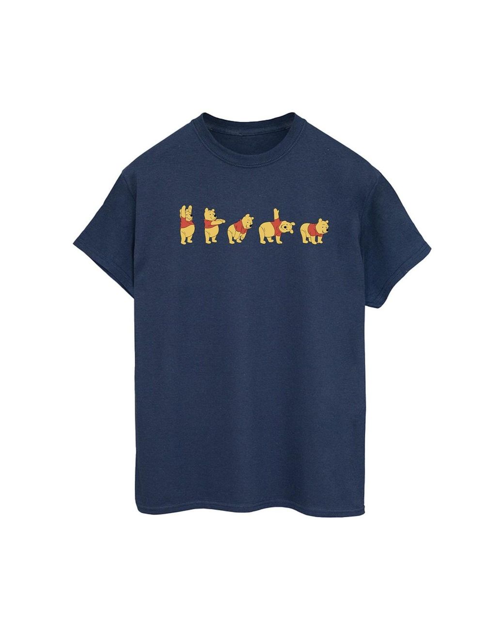 Disney Blue Ladies Winnie The Pooh Stretching Cotton Boyfriend T-Shirt