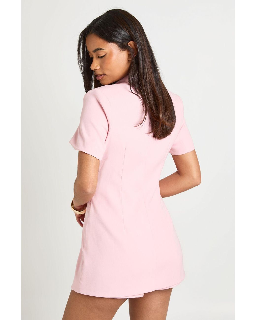 Boohoo Pink Tailored Button Through Skort Playsuit