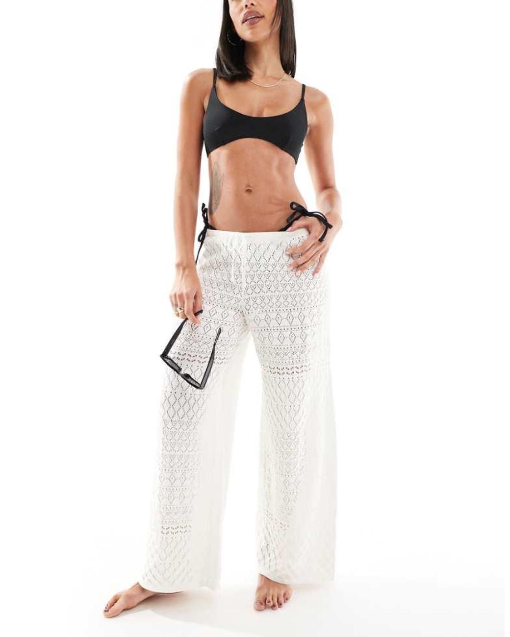 Hollister White Low Rise Crochet Beach Trouser