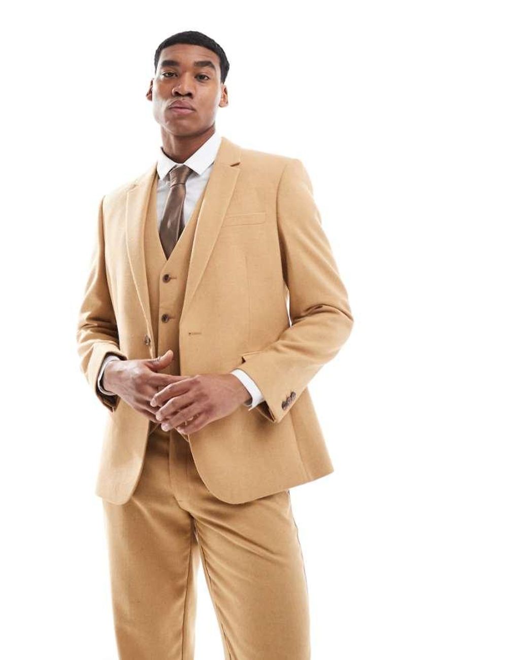 ASOS Natural Slim Suit Jacket With Wool for men
