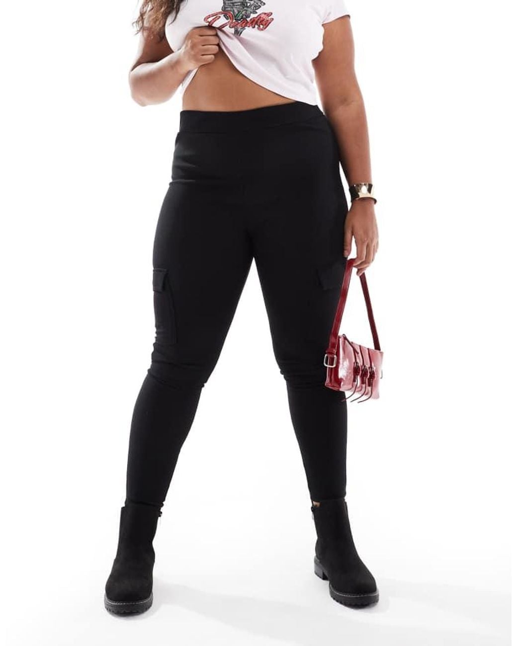 Yours Black Ribbed Cargo Leggings