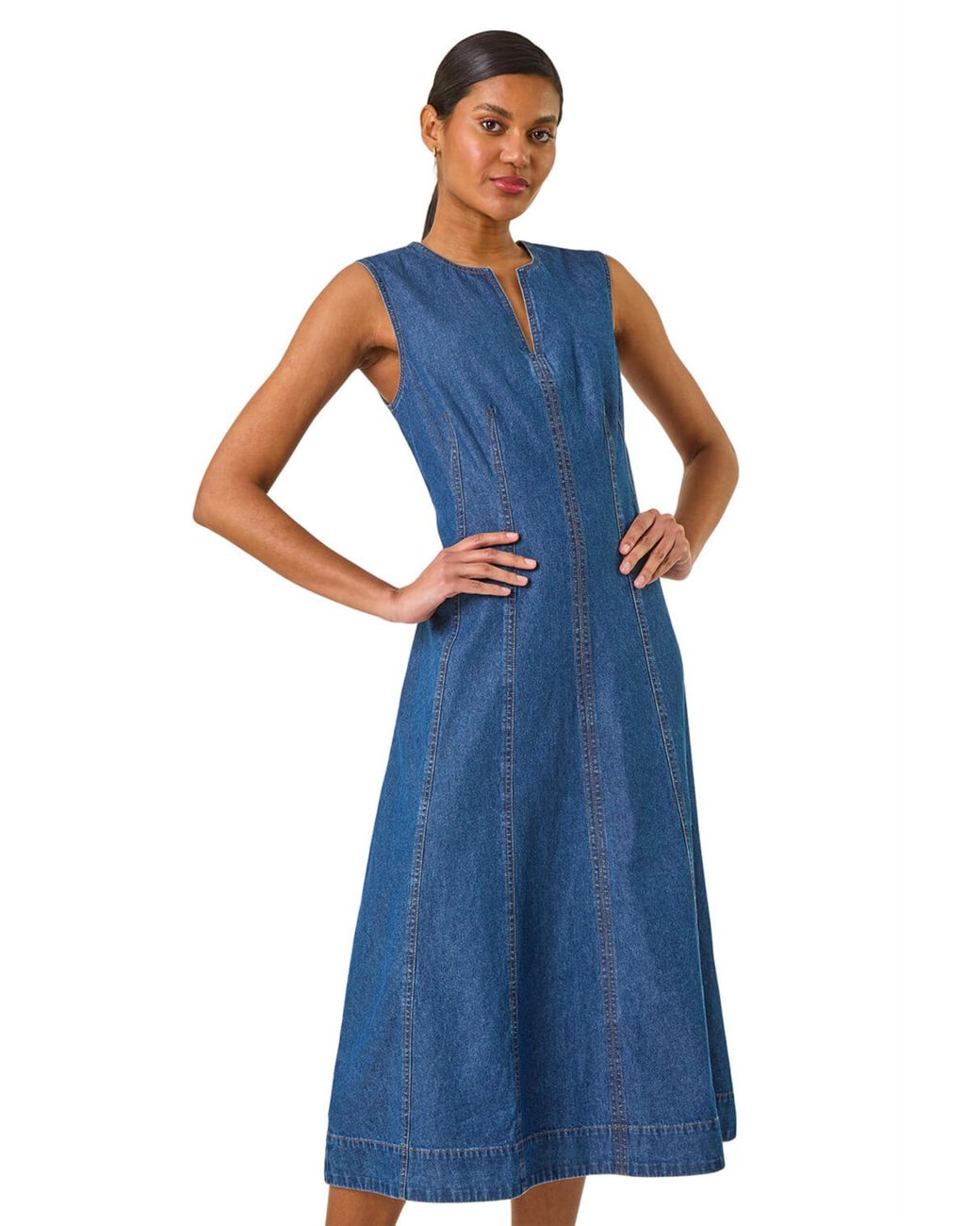 Roman Blue Panel Detail Midi Dress