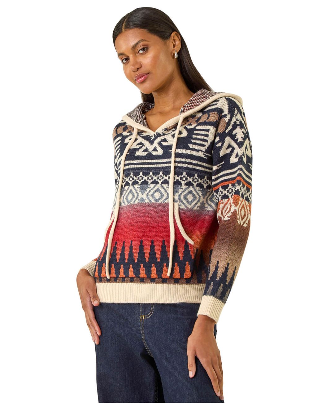 Roman Red Jacquard Hooded Knit