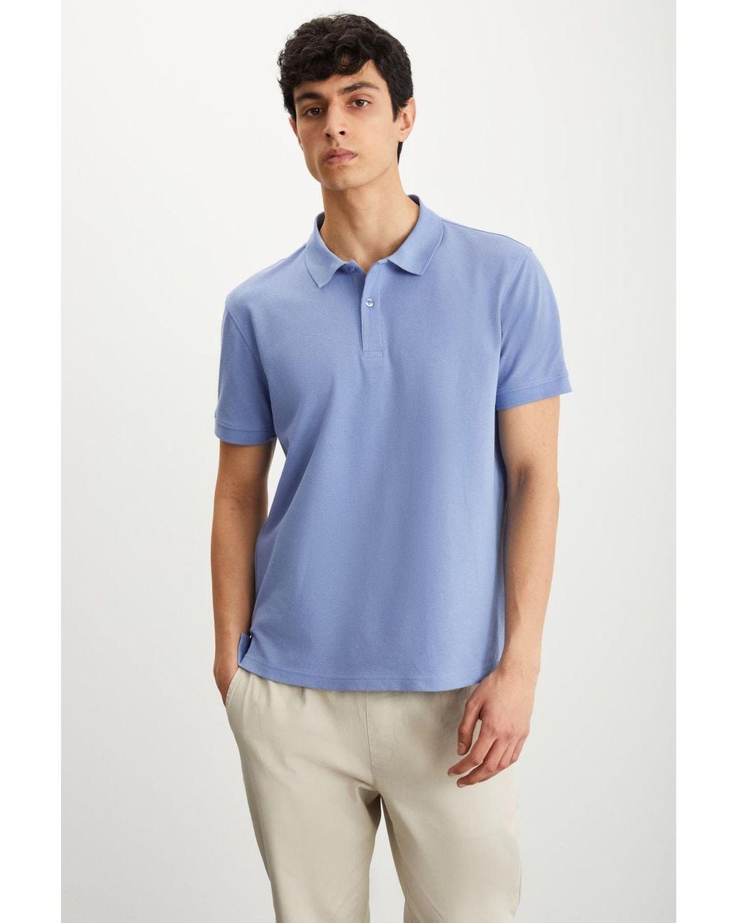 Grimelange Blue Polo Collar Button T-Shirt for men