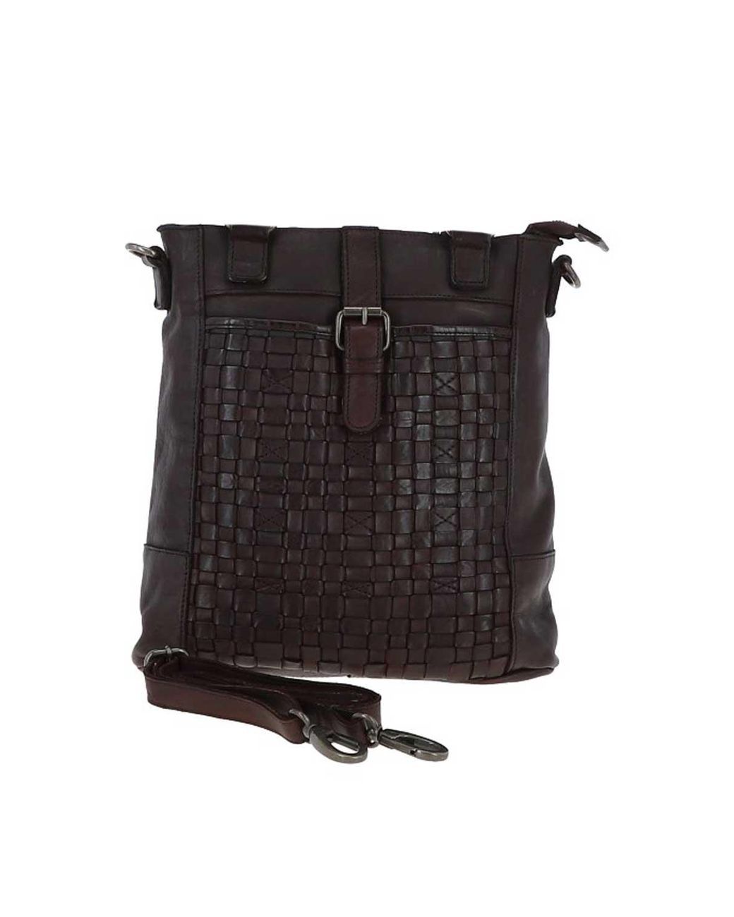 Ashwood Leather Black 'Perfezione' Vintage Woven Shoulder Bag