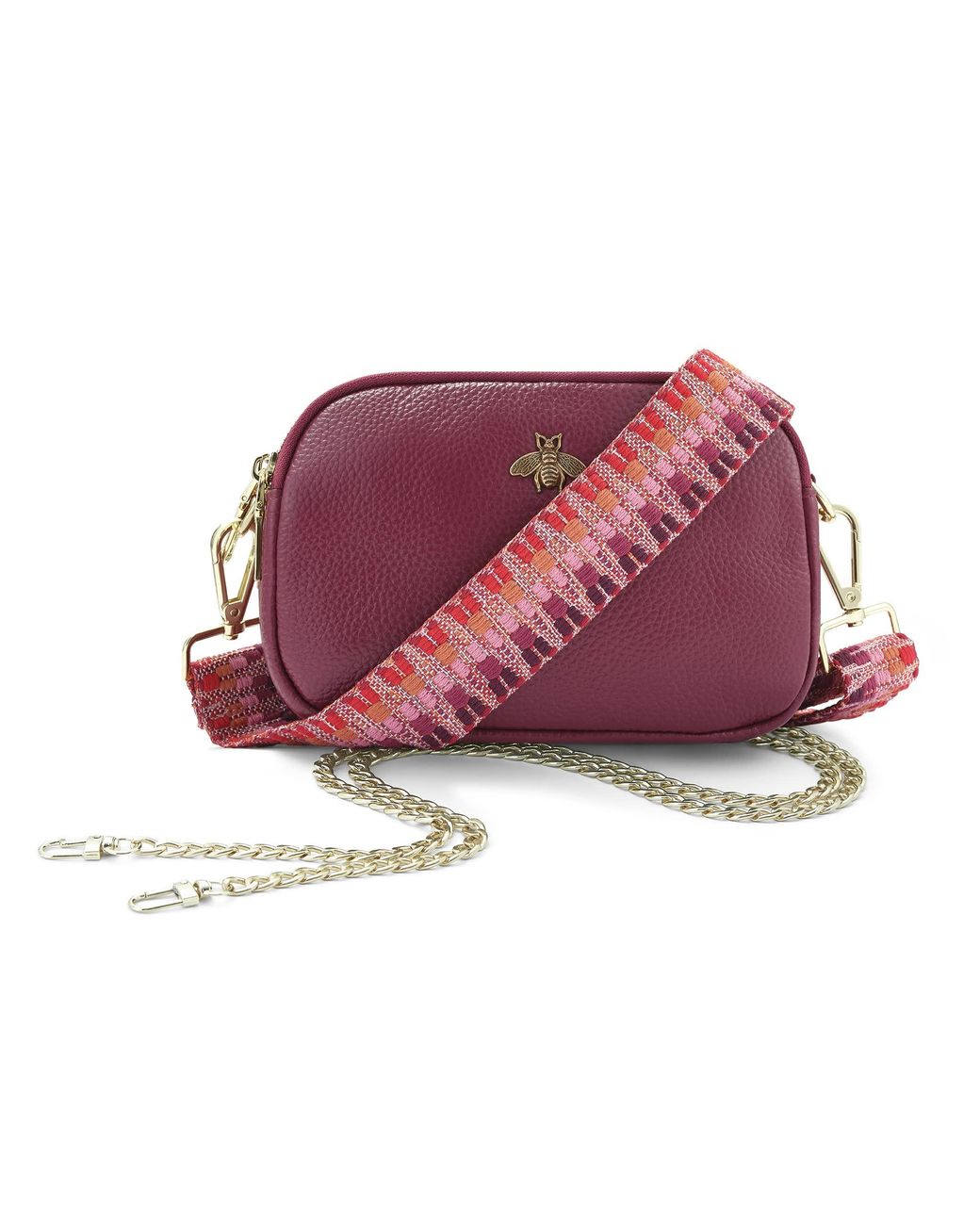 Woodland Leathers Red Ladies Crossbody Bag With Wide Strap, Chain And Wristlet