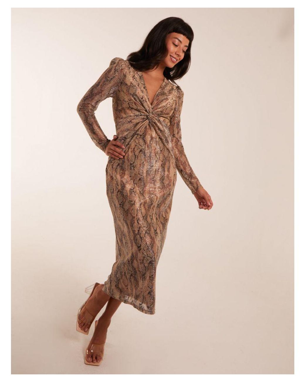 Blue Vanilla Vanilla Snake Print Plisse Twist Front Dress in Natural Lyst UK