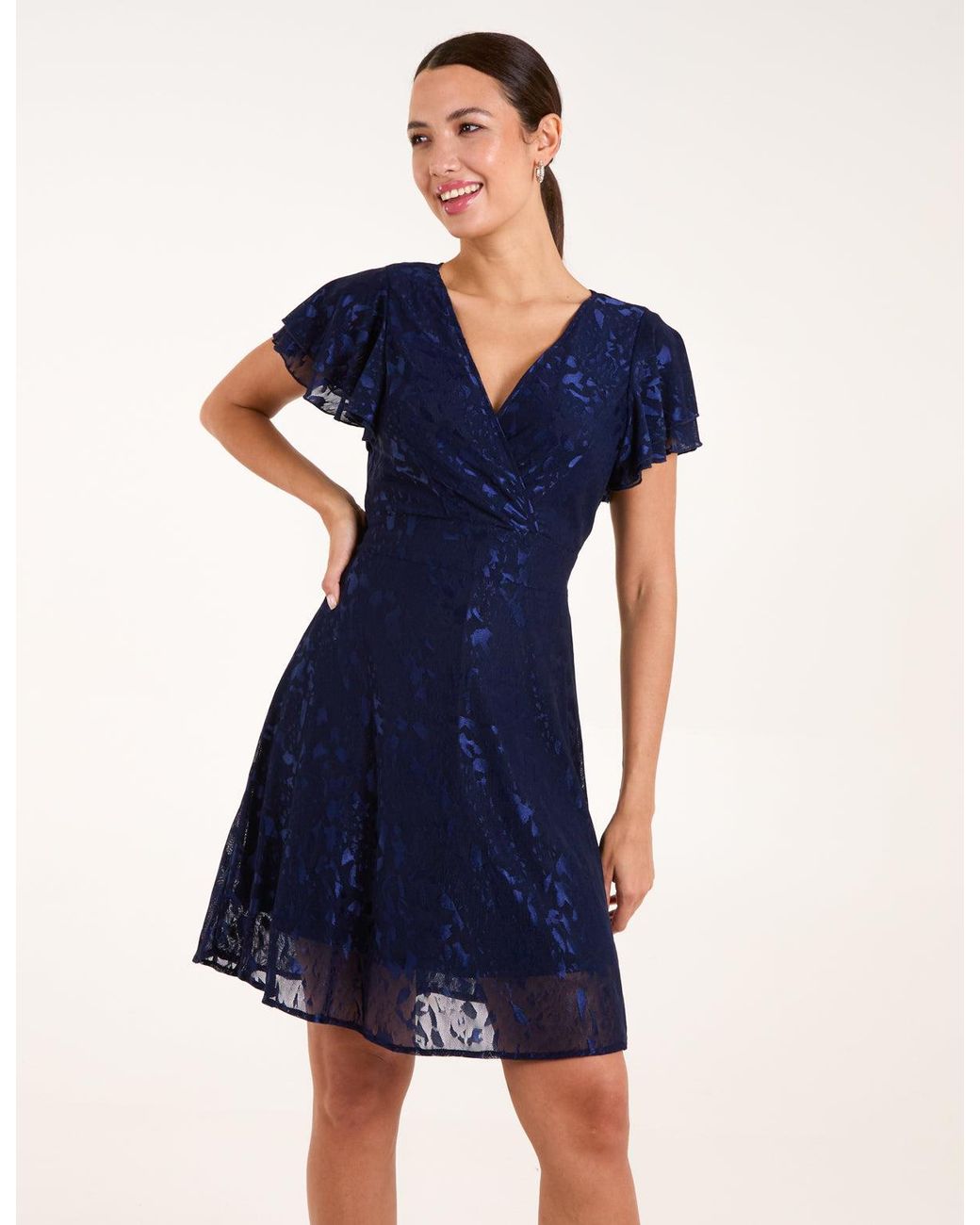 Blue Vanilla Blue Mesh Angel Sleeve Dress