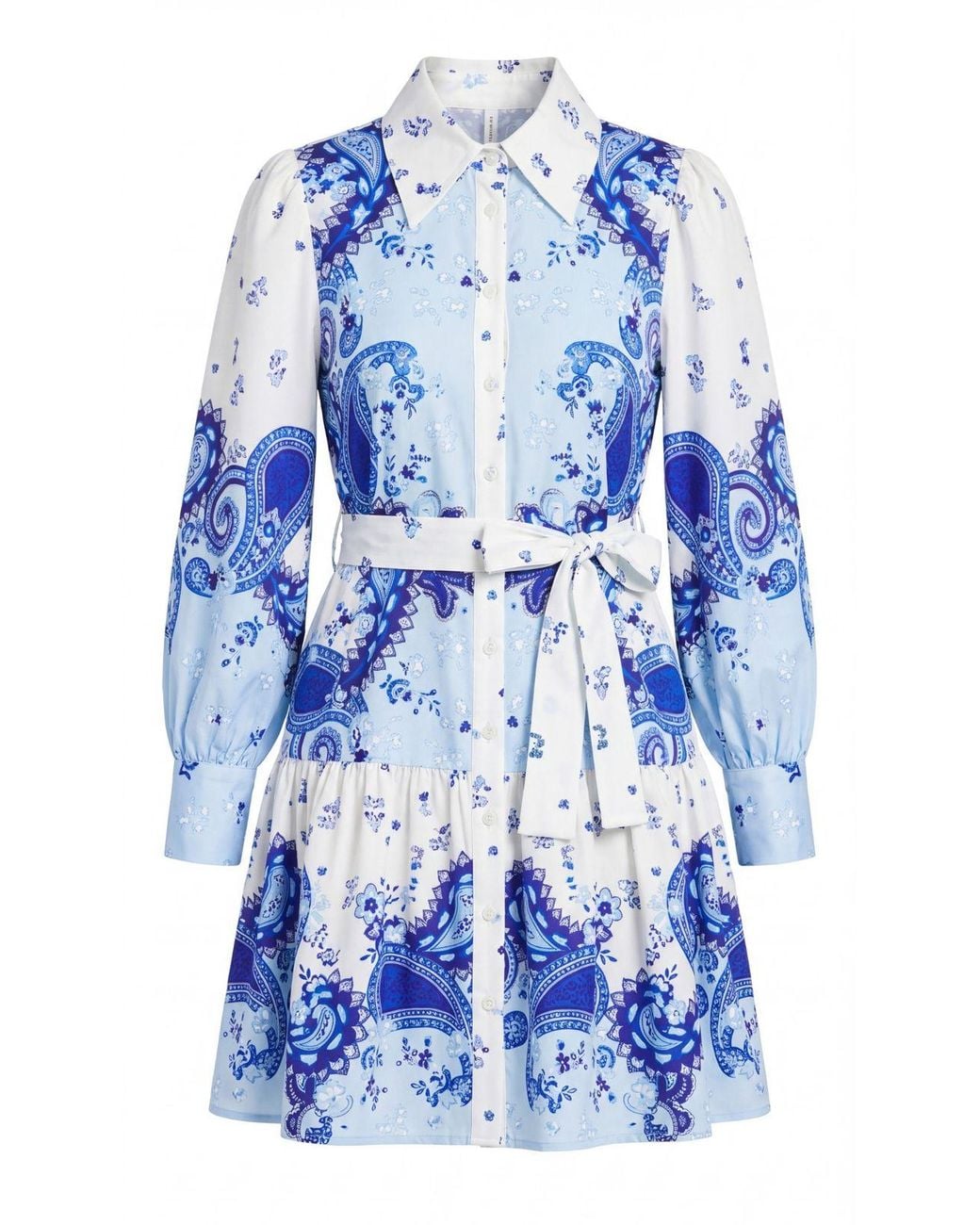 Msn-Collection Blue Patterned A-Line Mini Dress