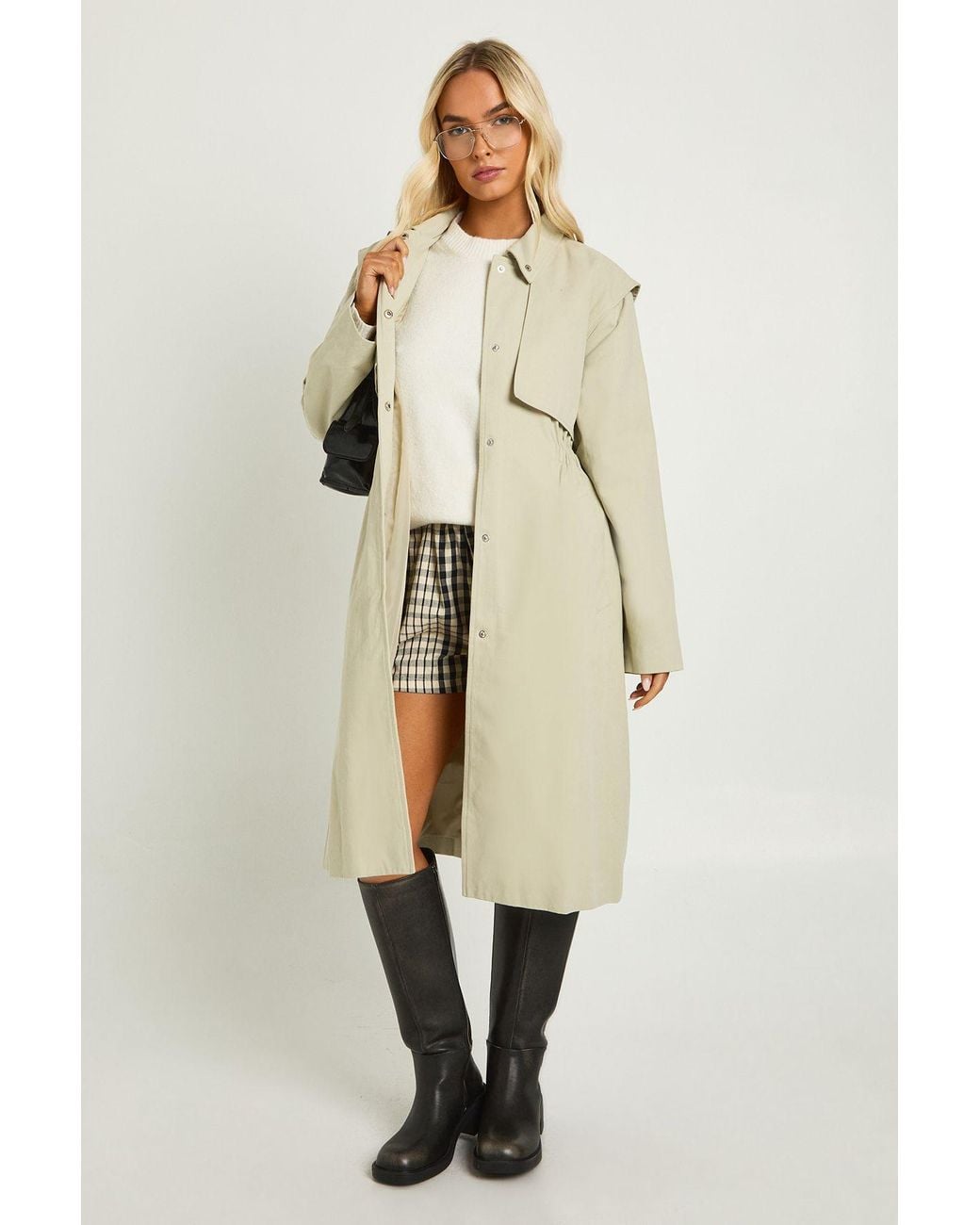 Boohoo Natural Oversized Cinched Waist Trench Coat