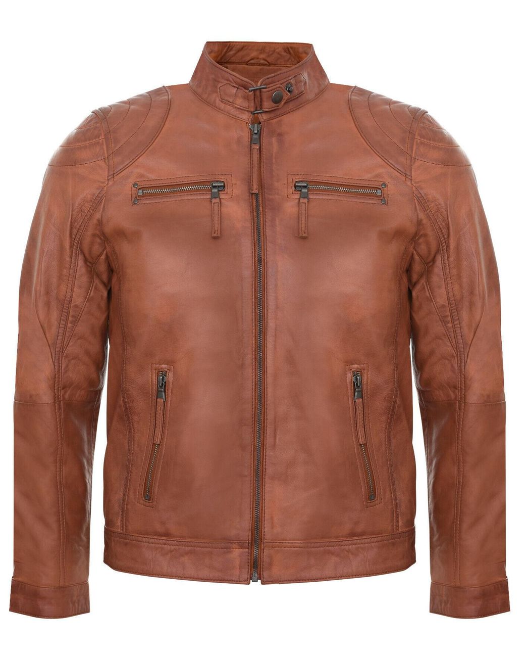 Infinity Leather Brown Biker Zipped Racing Jacket for men