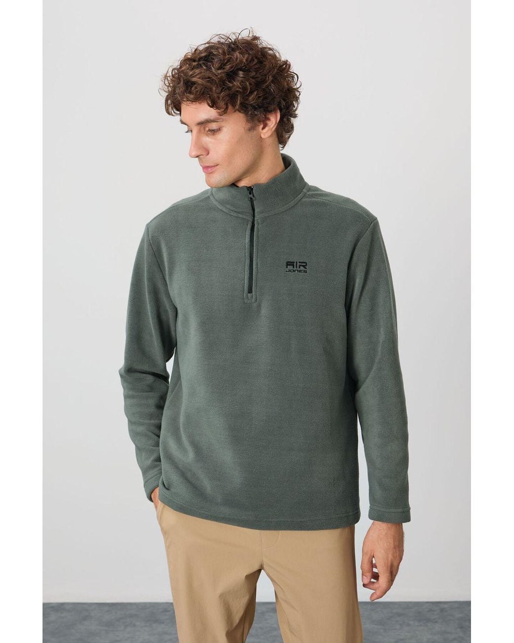 TOMMY LIFE Green Plush Half-Zip Sweatshirt for men