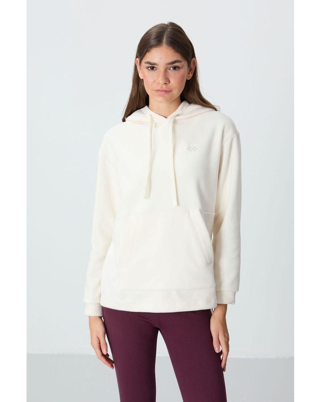 TOMMY LIFE White Oversized Plush Hoodie With Embroidery