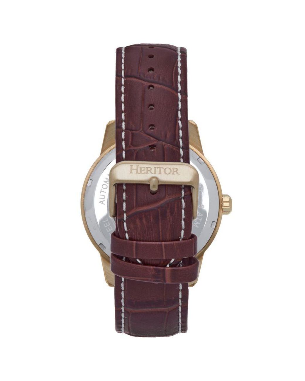 Heritor Metallic Davies Semi-Skeleton Leather-Band Watch for men