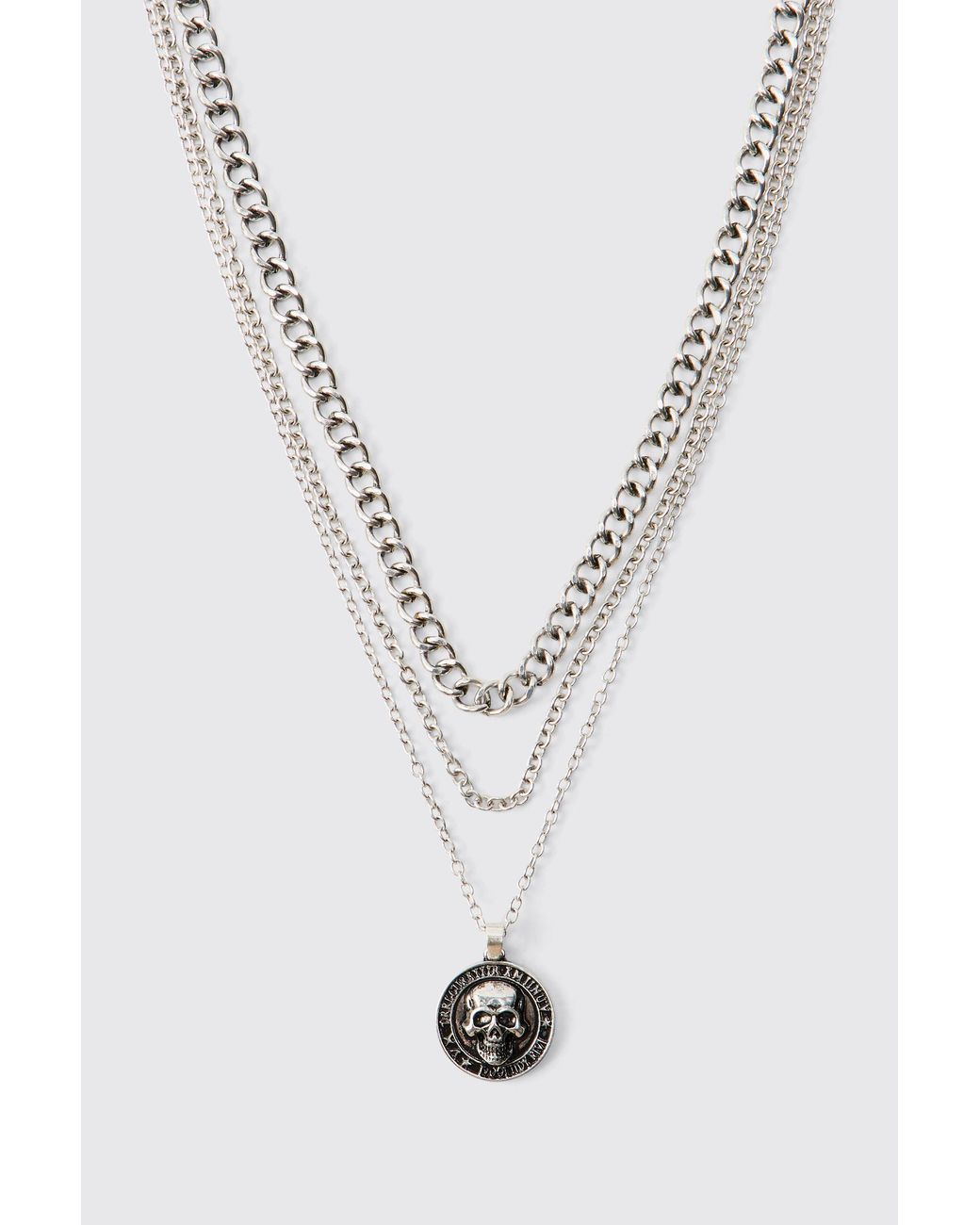 BoohooMAN Blue Skull Coin Layered Necklace for men