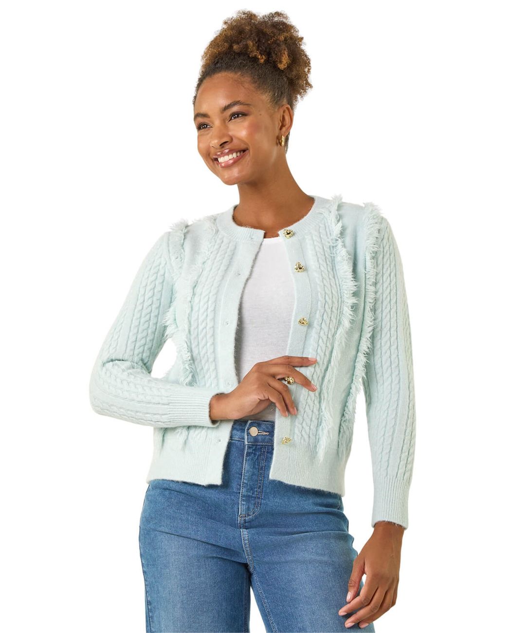 Roman White Fringe Knit Cardigan