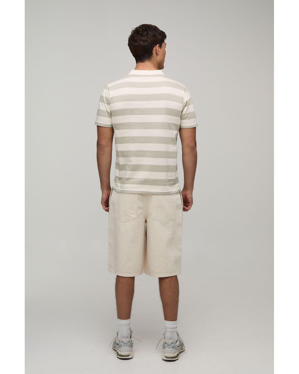 BoohooMAN White Slim Fit Stripe Henley T-Shirt for men