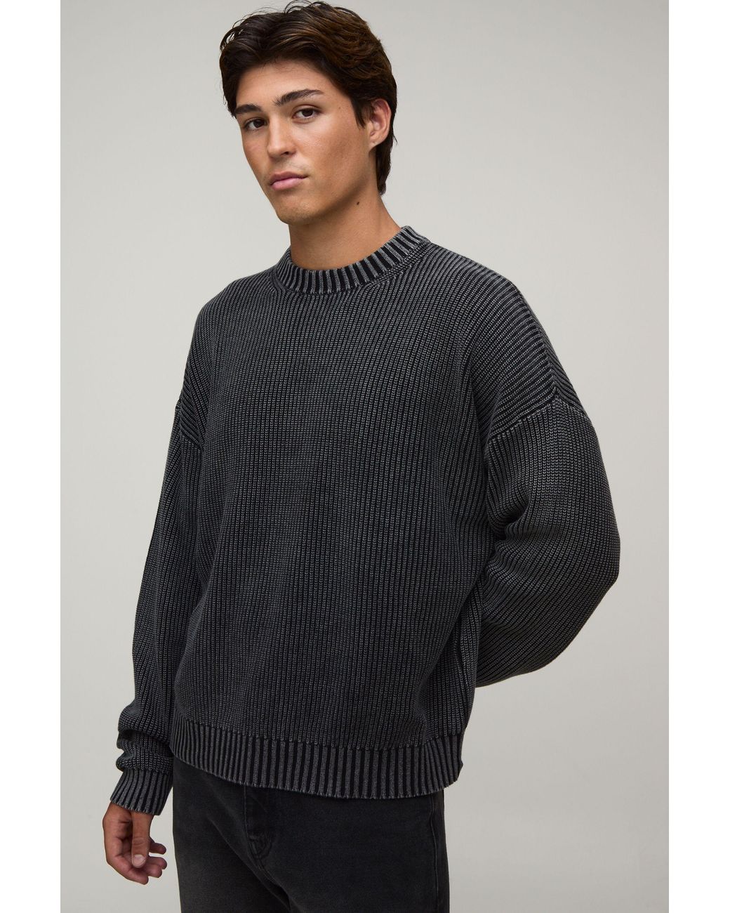 BoohooMAN Blue Relaxed Acid Washed Rib Knitted Jumper for men