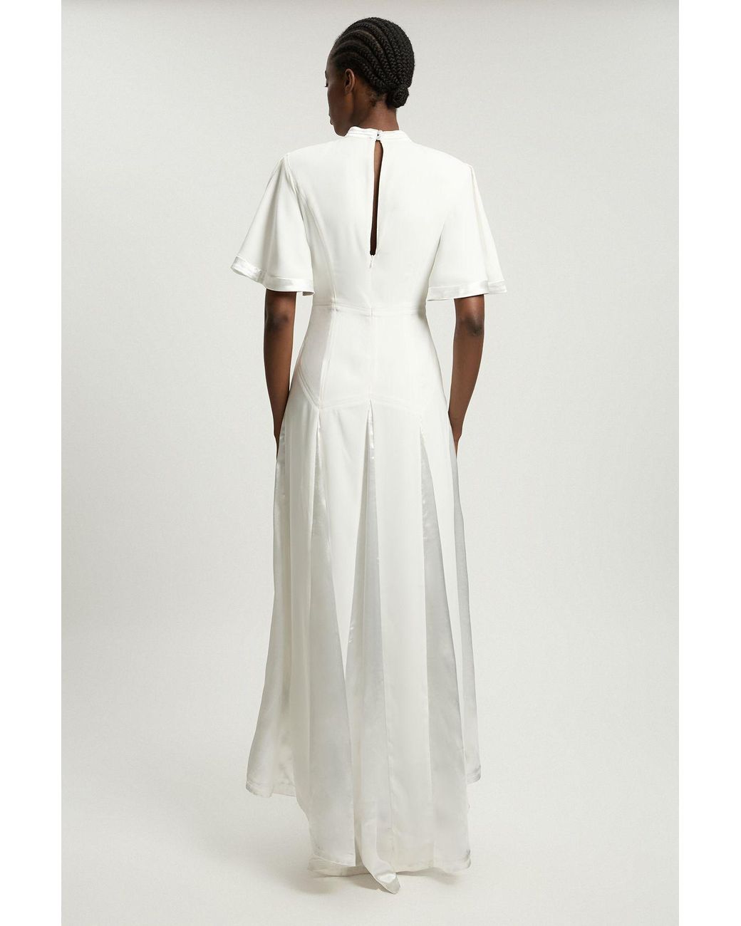 Karen Millen Natural Petite Satin Contrast Detail Woven Midi Dress