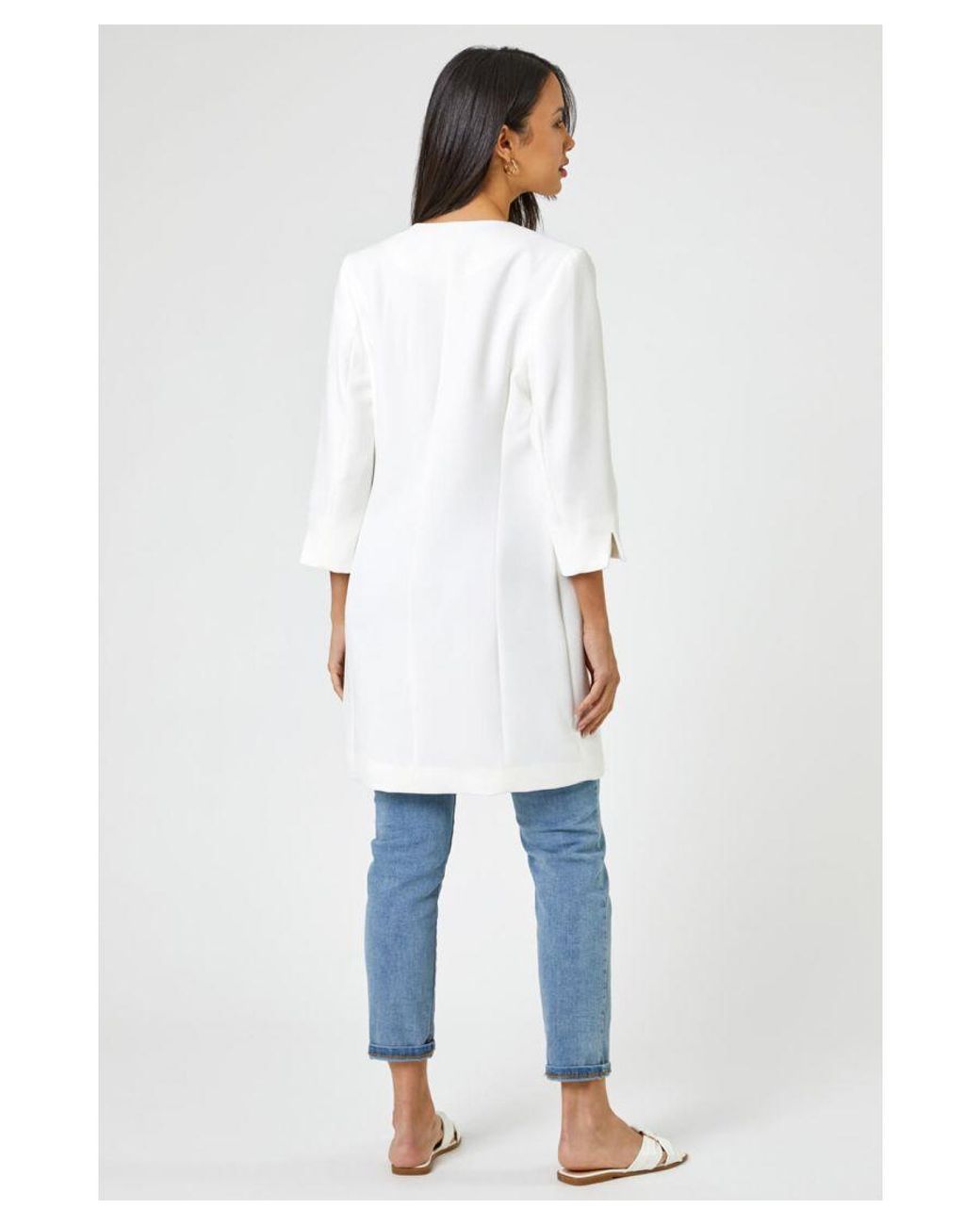Roman White Textured Longline Jacket
