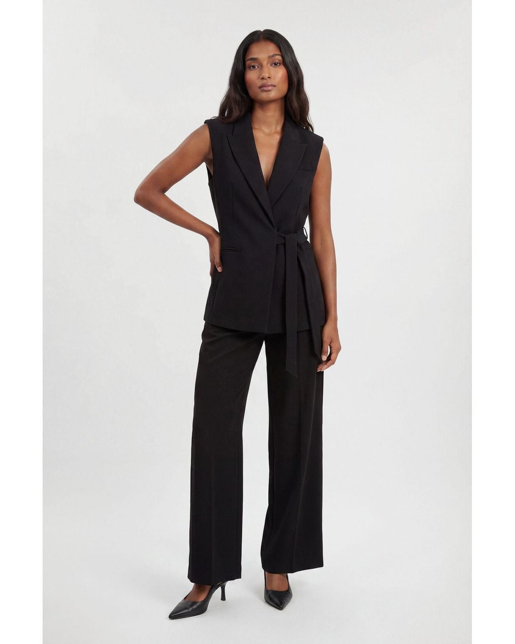 Karen Millen Black Compact Stretch Tailored Tie Front Waistcoat