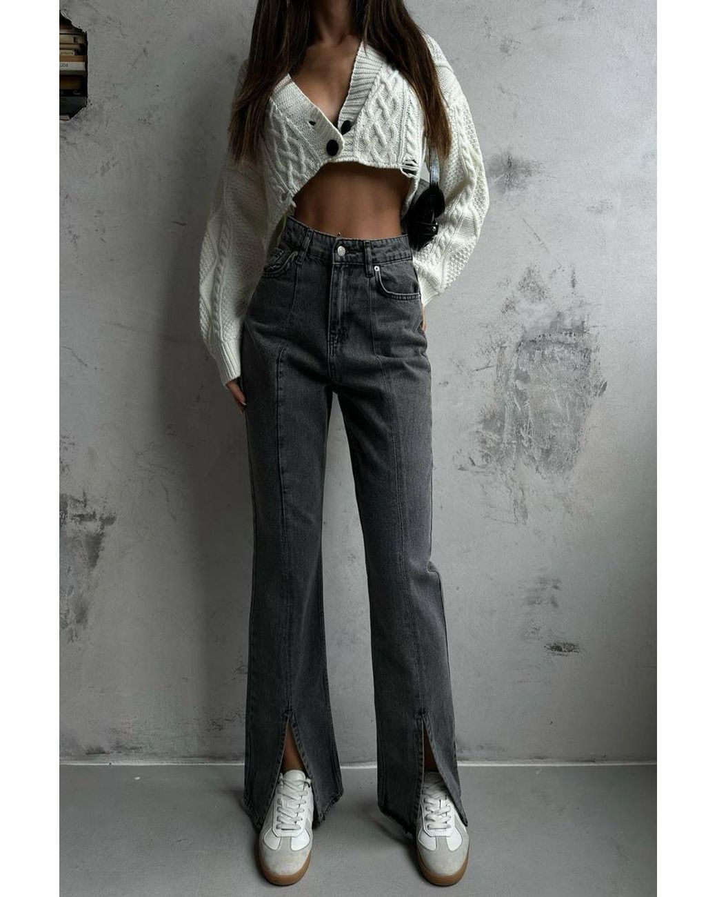 Hiccup Black High Waist Slit Straight Leg Jeans