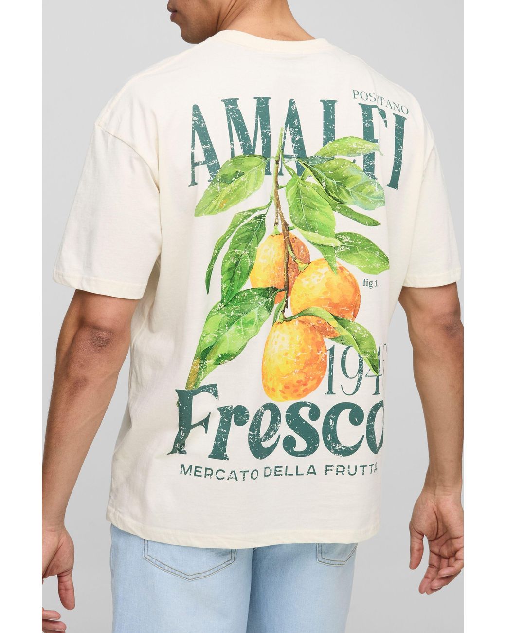 BoohooMAN Natural Oversized Amalfi Lemon Print T-Shirt for men